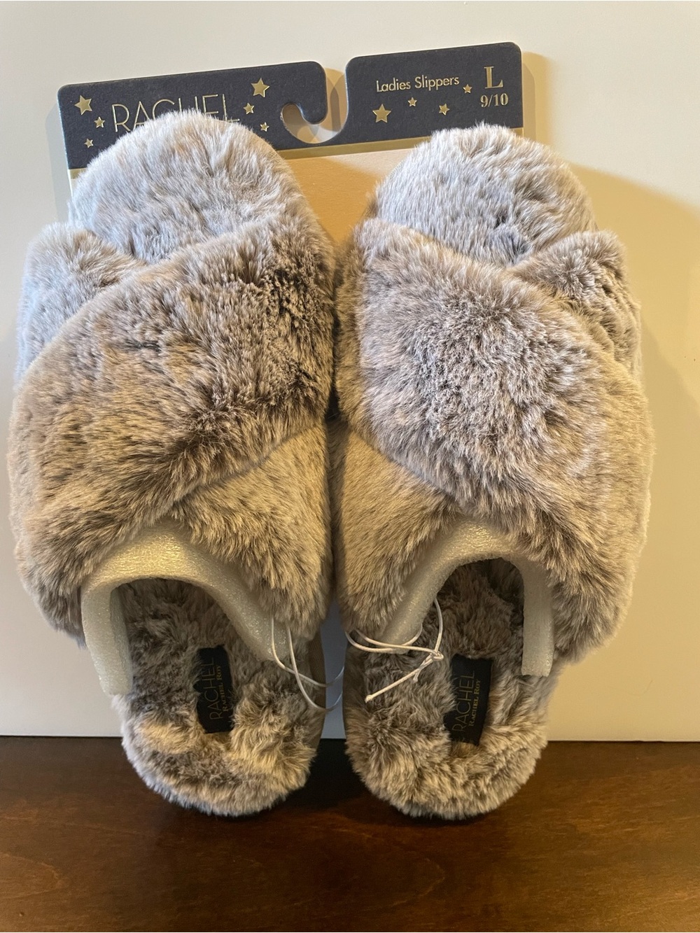 RACHEL Rachel Roy Plush Cross-Band Slippers — Taupe